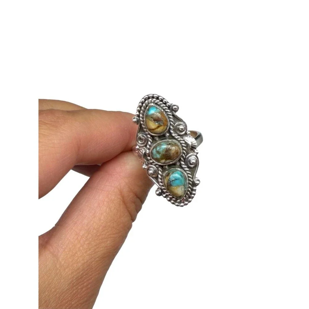 Royston Turquoise Ring Solid 925 Sterling Silver Adjustable Size 8 - 11